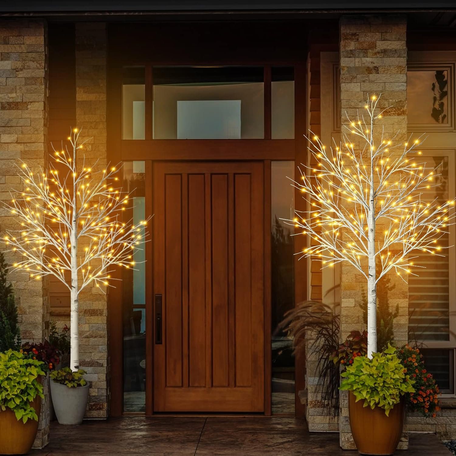 WOOD YOU OF GAINESVILLE INC. 6Ft Lighted Birch Tree Remon Birch Tree With 160 LED Lights Remote 8 Flashing Modes Dimmable Timing Plug In Power Artificial Lighted Tree For Home Wedding Party Christmas ...